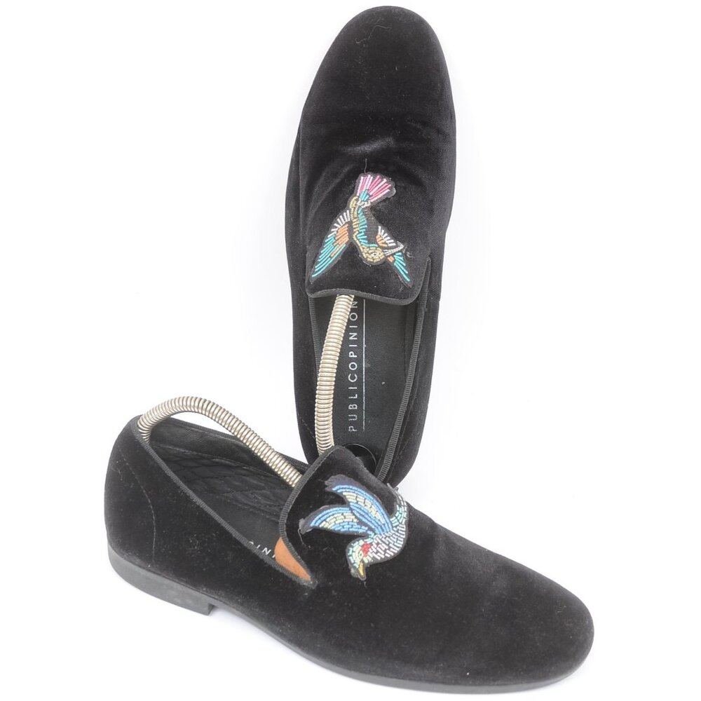 Public Opinion Black Velvet Slip On Loafers Embroidered Hummingbird Men 8‎ Wm 10